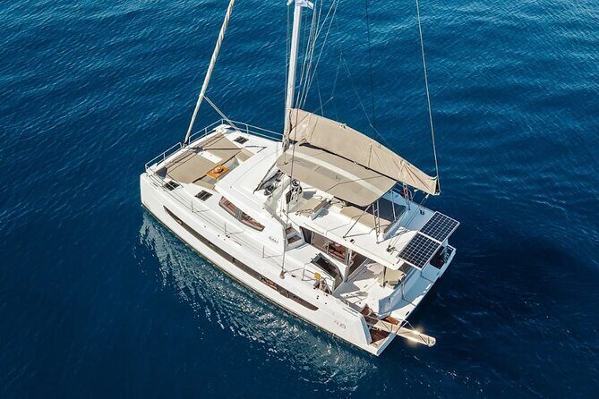 Hersonissos: Luxury Sunset Catamaran Cruise Sushi & Open Bar - Saint George Bay Swim Time: Snorkeling, SUP, and Fishing Gear